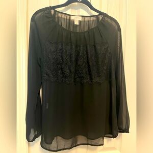 LOFT sheer black top with lace detail. Size small petite like new.